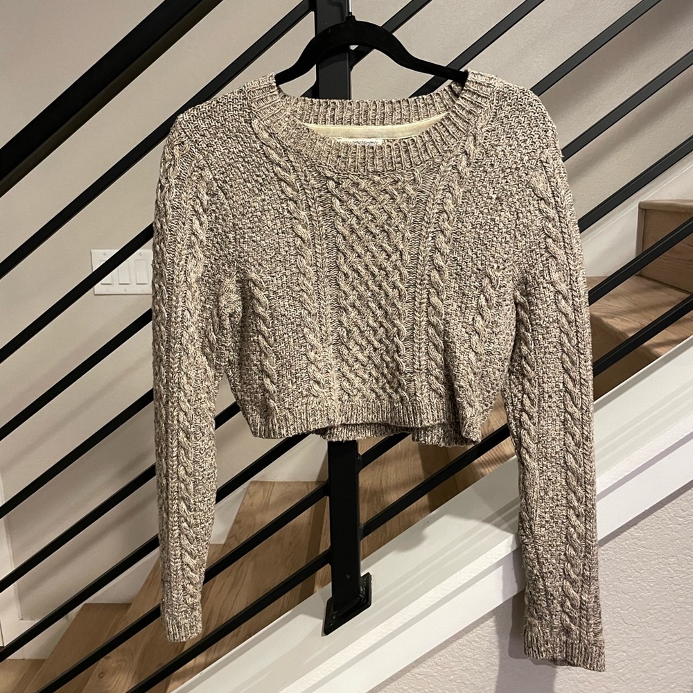 OPENING CEREMONY Beige Cable Knit Cropped Wool Sweater